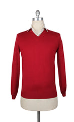 Brunello Cucinelli Red Wool Blend V-Neck Sweater - S/48 - (BC819233)