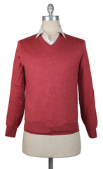 Brunello Cucinelli Red Cashmere Blend V-Neck Sweater - L/52 - (BC914227)