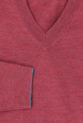 Brunello Cucinelli Red Cashmere Blend V-Neck Sweater - (BC914227) - Parent