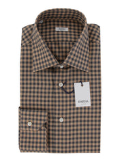 $350 Barba Napoli Light Brown Plaid Cotton Shirt - Slim - 14.5/37 - (BN820248)