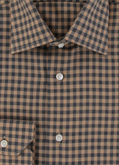 $350 Barba Napoli Light Brown Plaid Cotton Shirt - Slim - (BN820248) - Parent