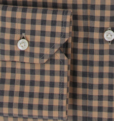 $350 Barba Napoli Light Brown Plaid Cotton Shirt - Slim - (BN820248) - Parent