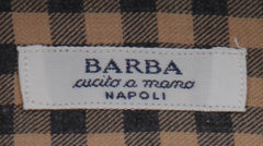 $350 Barba Napoli Light Brown Plaid Cotton Shirt - Slim - (BN820248) - Parent