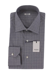 $350 Barba Napoli Dark Blue Plaid Cotton Shirt - Slim - 15.75/40 - (BN820247)