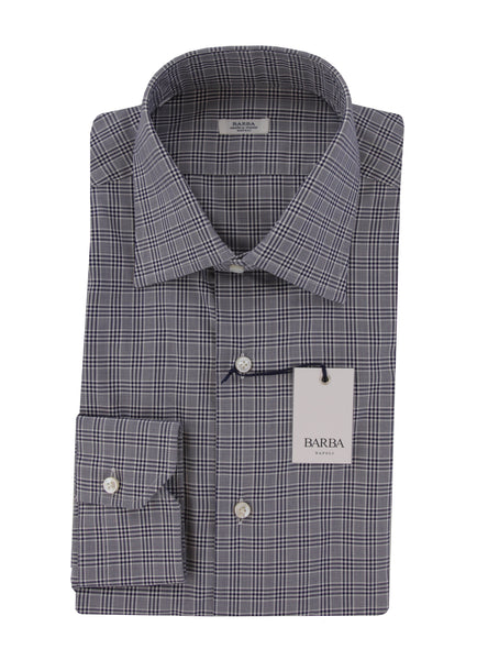 $350 Barba Napoli Dark Blue Plaid Cotton Shirt - Slim - (BN820247) - Parent