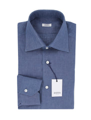 Barba Napoli Blue Solid Linen Shirt - Slim - 15/38 - (BN912231)