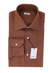 Barba Napoli Brown Solid Linen Shirt - Slim - 15/38 - (BN912235)