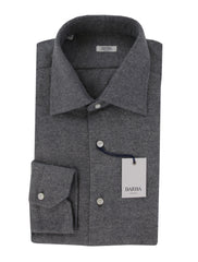 $350 Barba Napoli Gray Solid Cotton Shirt - Slim - (BN820243) - Parent