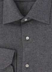 $350 Barba Napoli Gray Solid Cotton Shirt - Slim - (BN820243) - Parent