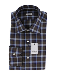 $350 Barba Napoli Dark Brown Plaid Cotton Shirt - Slim - (BN820246) - Parent