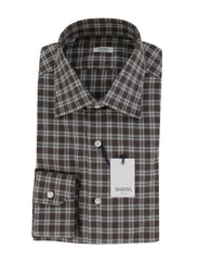 $350 Barba Napoli Brown Plaid Cotton Shirt - Slim - 15.75/40 - (BN820244)