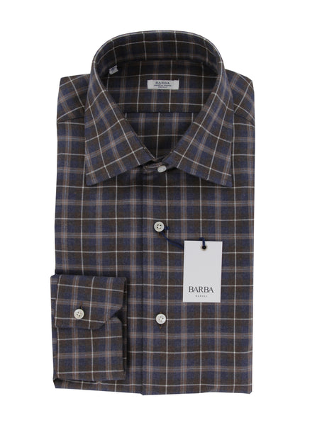 $350 Barba Napoli Dark Brown Plaid Cotton Shirt - Slim - (BN820242) - Parent