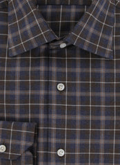 $350 Barba Napoli Dark Brown Plaid Cotton Shirt - Slim - (BN820242) - Parent