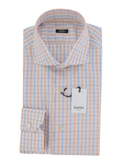 $350 Barba Napoli Orange Plaid Cotton Shirt - Extra Slim - (BN820241) - Parent