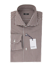 Barba Napoli Brown Micro-Check Shirt - Extra Slim - 15/38 - (BN9122315)