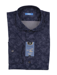 Barba Napoli Dark Blue Floral Shirt - Extra Slim - L US/L EU - (BN330237)