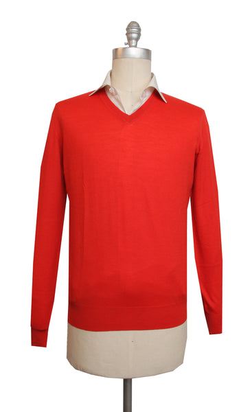 Cesare Attolini Red Sea Island Cotton V-Neck Sweater - (CA1122310) - Parent