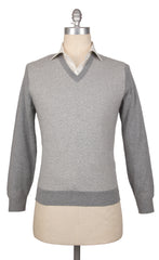 Cesare Attolini Light Gray Cashmere V-Neck Sweater - S/48 - (CA419233)