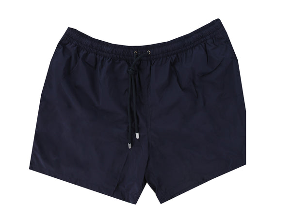 $240 Fedeli Navy Blue Solid Swim Shorts - Slim - (FD682411) - Parent