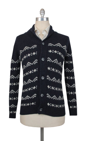 Fedeli Dark Blue Crewneck Cardigan