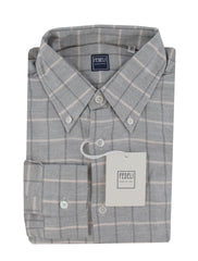 $575 Fedeli Light Gray Plaid Cashmere Blend Shirt - Slim - 15.75/40 - (FD222252)