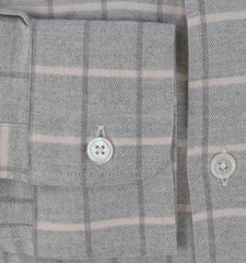 $575 Fedeli Light Gray Plaid Cashmere Blend Shirt - Slim - (FD222252) - Parent