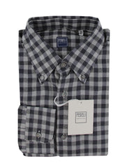 $575 Fedeli Navy Blue Check Cashmere Blend Shirt - Slim - 15.75/40 - (FD222251)