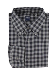 $575 Fedeli Navy Blue Check Cashmere Blend Shirt - Slim - (FD222251) - Parent