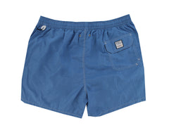 $240 Fedeli Blue Solid Swim Shorts - Slim - (FD68247) - Parent