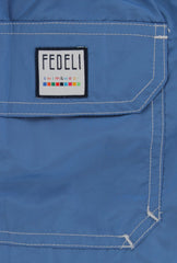 $240 Fedeli Blue Solid Swim Shorts - Slim - (FD68247) - Parent