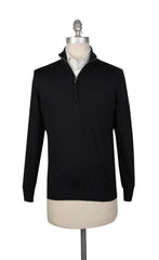 Fiori Di Lusso Black Cashmere Blend 1/4 Zip Sweater - L/52 - (FL613232)