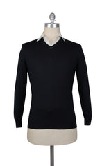 Fiori Di Lusso Midnight Navy Blue V-Neck Sweater - L/52 - (FL67235)