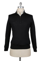 Fiori Di Lusso Black Wool Blend 1/4 Zip Sweater - S/48 - (FL824222)