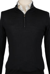 Fiori Di Lusso Black Wool Blend 1/4 Zip Sweater - (FL824222) - Parent