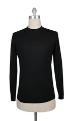 $1225 Fiori Di Lusso Black Cashmere Crewneck Sweater - L/52 - (FL282512)