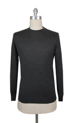 $1225 Fiori Di Lusso Dark Gray Cashmere Crewneck Sweater - L/52 - (FL282518)