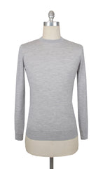 $1225 Fiori Di Lusso Light Gray Cashmere Crewneck Sweater - L/52 - (FL282516)