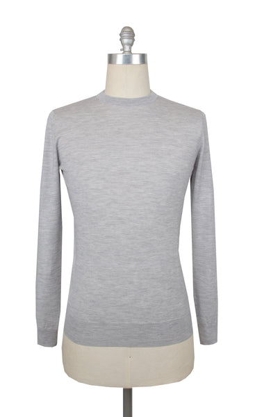 $1225 Fiori Di Lusso Light Gray Cashmere Crewneck Sweater - (FL282516) - Parent