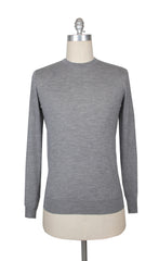 $1225 Fiori Di Lusso Gray Cashmere Crewneck Sweater - L/52 - (FL282517)