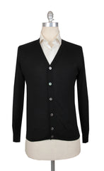 $1325 Fiori Di Lusso Black Cashmere Blend V-Neck Cardigan - L/52 - (FL282520)