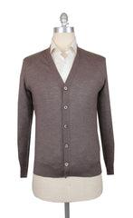 $1325 Fiori Di Lusso Brown Cashmere Blend V-Neck Cardigan - L/52 - (FL282519)