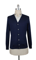 $1325 Fiori Di Lusso Blue Cashmere Blend V-Neck Cardigan - L/52 - (FL282524)