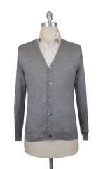 $1325 Fiori Di Lusso Gray Cashmere Blend V-Neck Cardigan - L/52 - (FL282522)