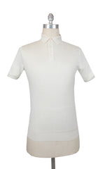 $1125 Fiori Di Lusso Off White Cashmere Blend Polo Sweater - L/52 - (FL28254)