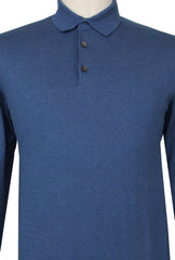 $725 Fiori Di Lusso Blue Cotton 1/4 Button Polo Sweater - (FL28258) - Parent