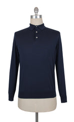 $725 Fiori Di Lusso Dark Blue Cotton Polo Sweater - L/52 - (FL28259)