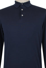 $725 Fiori Di Lusso Dark Blue Cotton Polo Sweater - (FL28259) - Parent