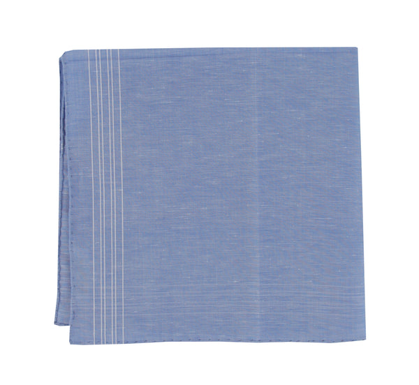 $150 Fiori Di Lusso Blue Geometric Linen Blend Pocket Square -  x  - (FL1292516)