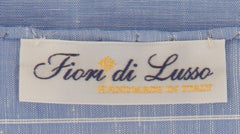 $150 Fiori Di Lusso Blue Geometric Linen Blend Pocket Square -  x  - (FL1292516)