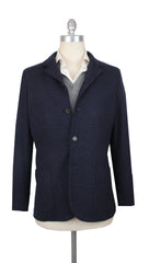 $2300 Fiori Di Lusso Dark Blue Wool Solid Jacket - L US/52 EU - (FL1128243)